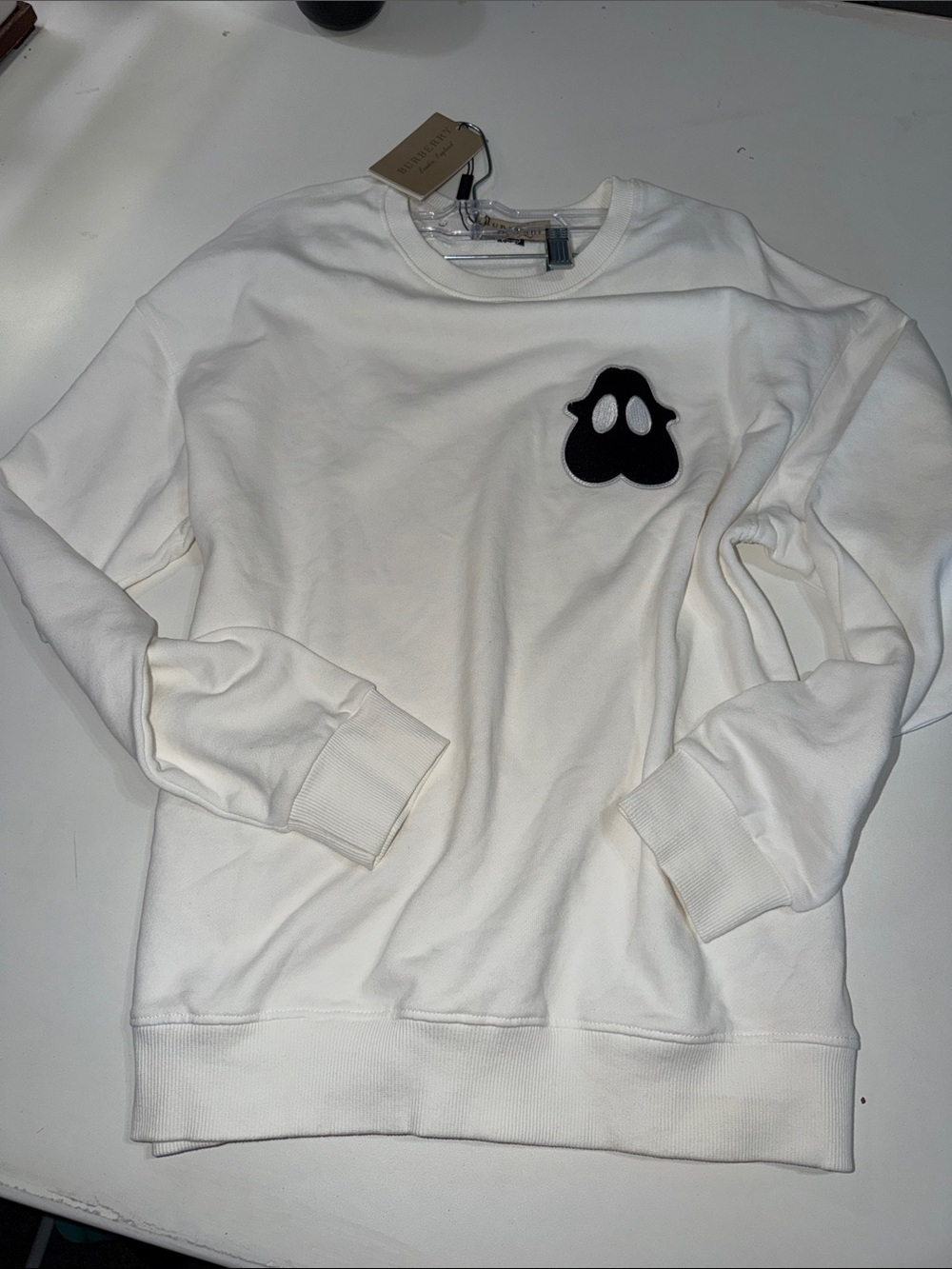 Burberry White Sweatshirt with Black Ghost Patch